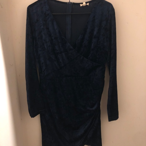 Large Crushed Velvet Navy Blue Wrap Dress Petal Zip Up - Picture 3 of 9